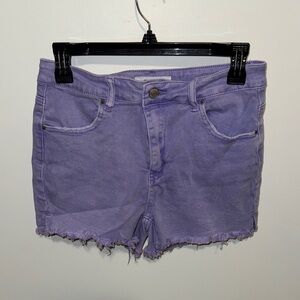 Lavender Denim Cutoff Shorts with Frayed Hem